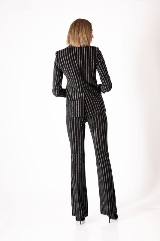 BABYLON Pantalone nero gessato metallizzato