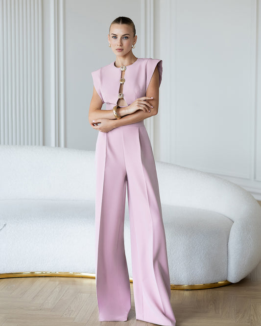 BE SURE – Tuta Elegante Con Dettagli Gioiello – Cipria