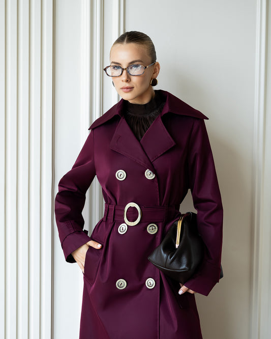 BE SURE – Trench Lungo Doppiopetto con Cintura – Marsala