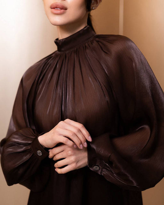 BE SURE – Blusa Elegante in Chiffon Organza – Cioccolato