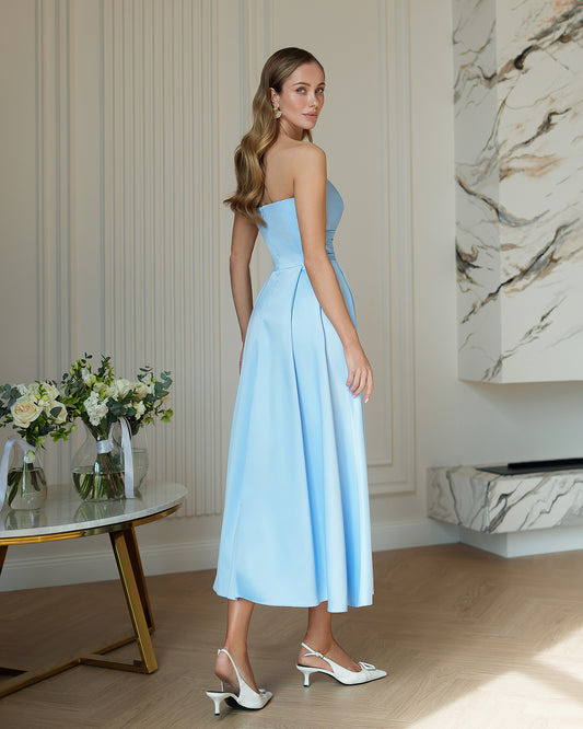Abito Azzurro Cerimonia in Satin Premium