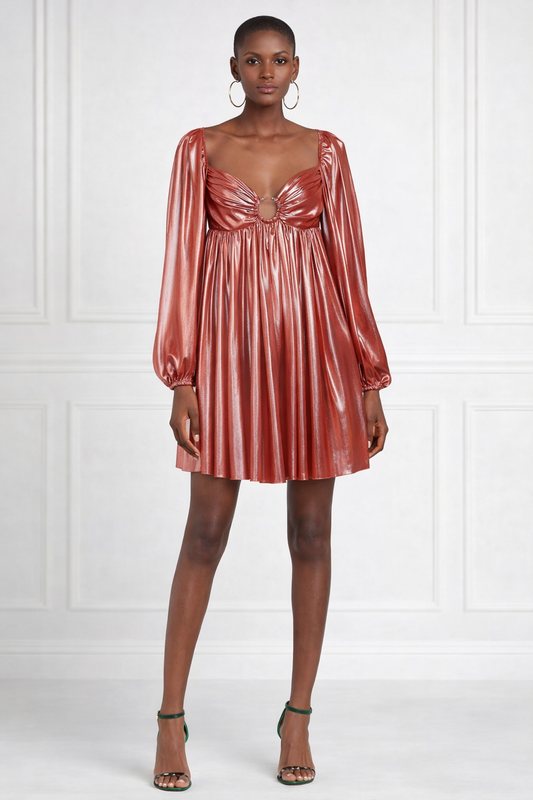 ANIYE BY – Abito corto metallizzato mattone con scollo a cuore