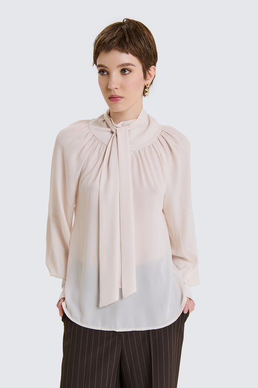 TWO WAY Blusa con fiocco in tonalità crema