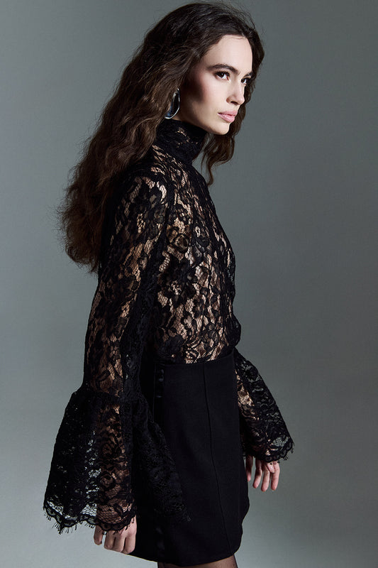 TWO WAY Blusa in Pizzo a Maniche Ampie