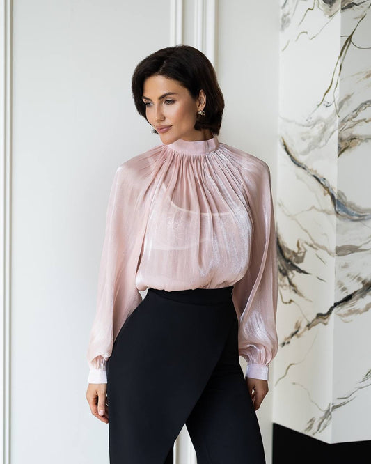 BE SURE – Blusa Elegante in Chiffon Organza – Rosa