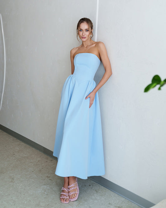 Abito Midi Celeste con Corpino