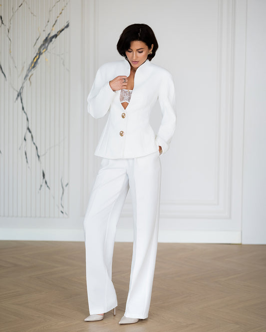 BE SURE – Tailleur Elegante con Giacca Sagomata e Pantalone – Bianco