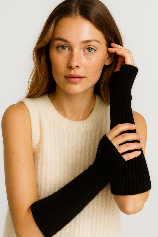 TWO WAY Manicotto a Costine in Lana – Nero