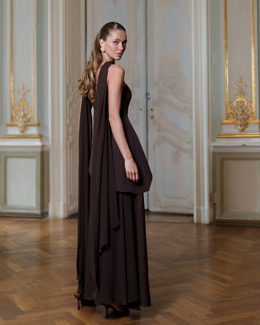 BE SURE Abito Elegante con Corpetto Strutturato Cioccolato