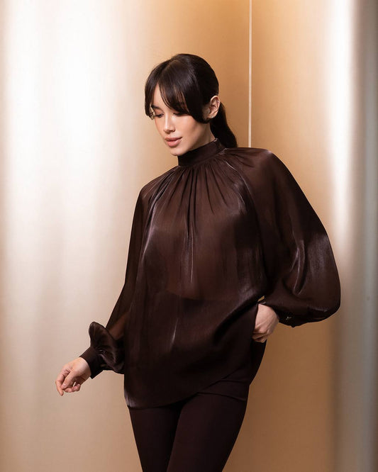 BE SURE – Blusa Elegante in Chiffon Organza – Cioccolato