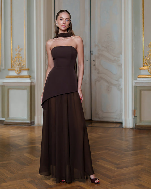 BE SURE Abito Elegante con Corpetto Strutturato Cioccolato