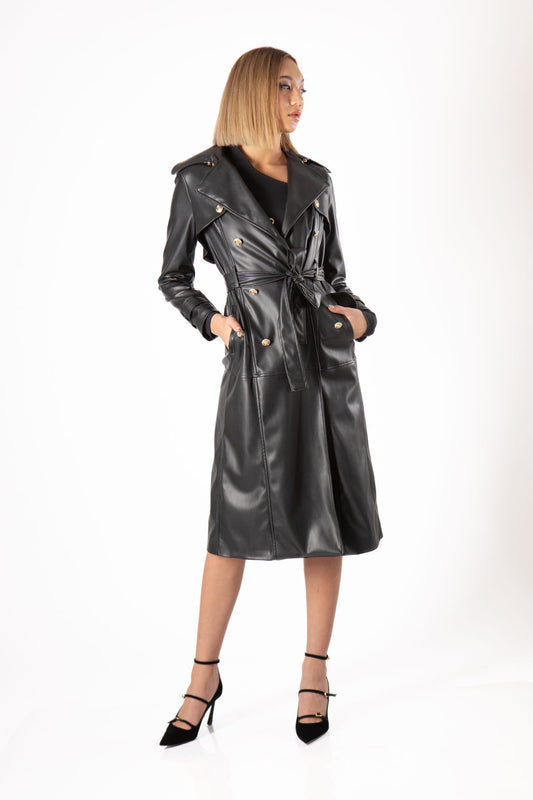 BABYLON Trench nero in pelle