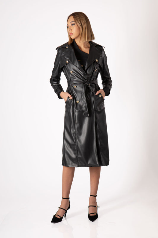 BABYLON Trench nero in pelle