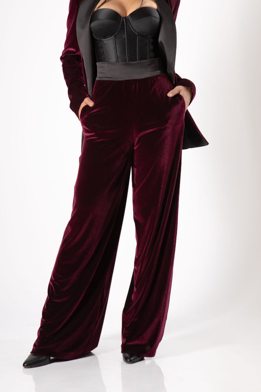 Burgundy velvet trousers