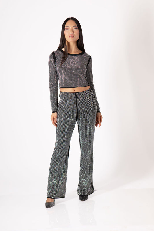 Palazzo trousers with rhinestones