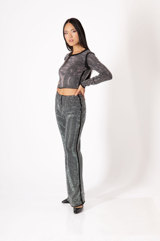 Palazzo trousers with rhinestones