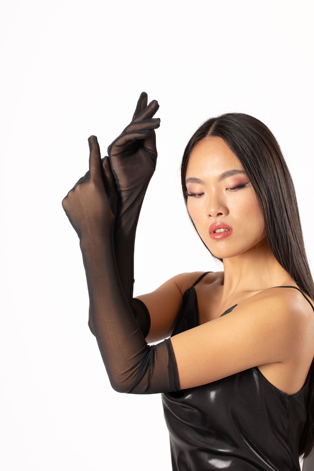 YCShun Guanti Da Donna In Tulle Increspato - Eleganti Per Matrimoni E Feste - Taglia Unica