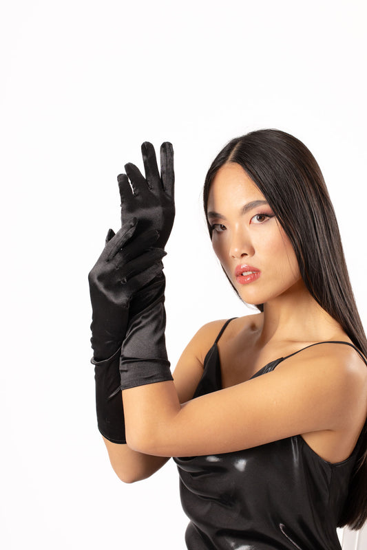 Black satin gloves