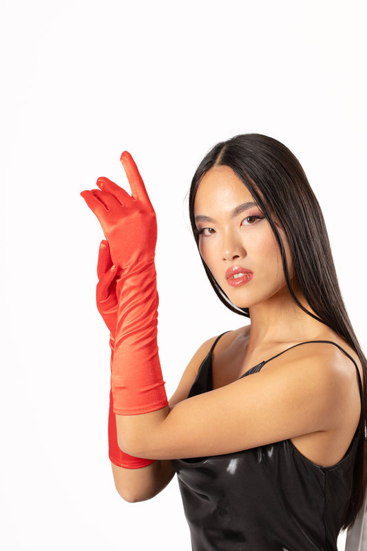 Red satin gloves