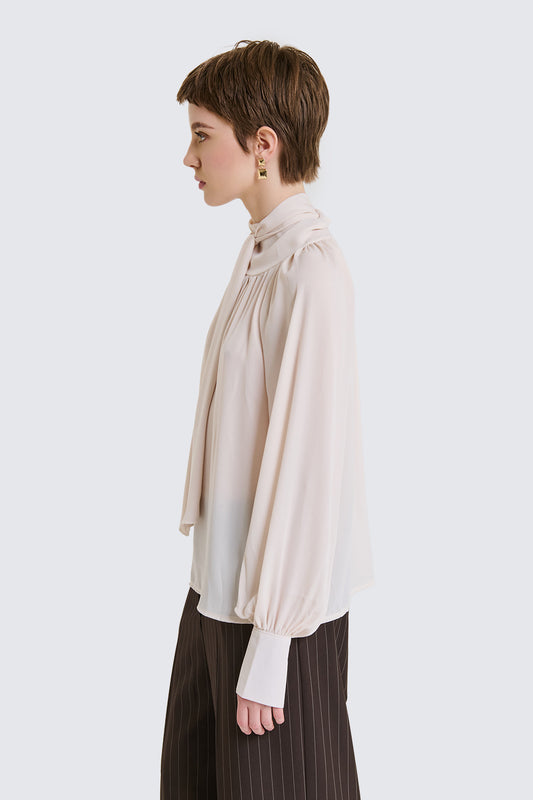 TWO WAY Blusa con fiocco in tonalità crema