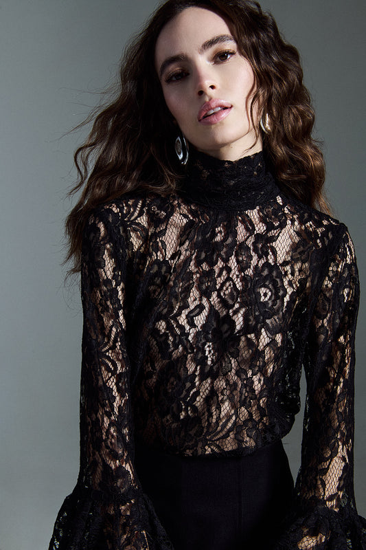 TWO WAY Blusa in Pizzo a Maniche Ampie