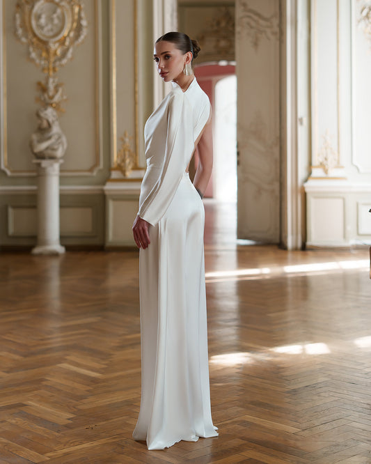 BE SURE Abito elegante bianco monospalla con schiena scoperta |Creato per te in 10-14 giorni