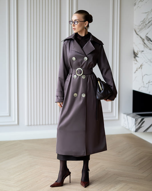 BE SURE – Trench Lungo Doppiopetto con Cintura – Khaki