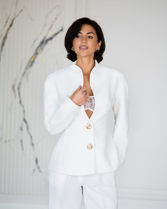 BE SURE – Tailleur Elegante con Giacca Sagomata e Pantalone – Bianco