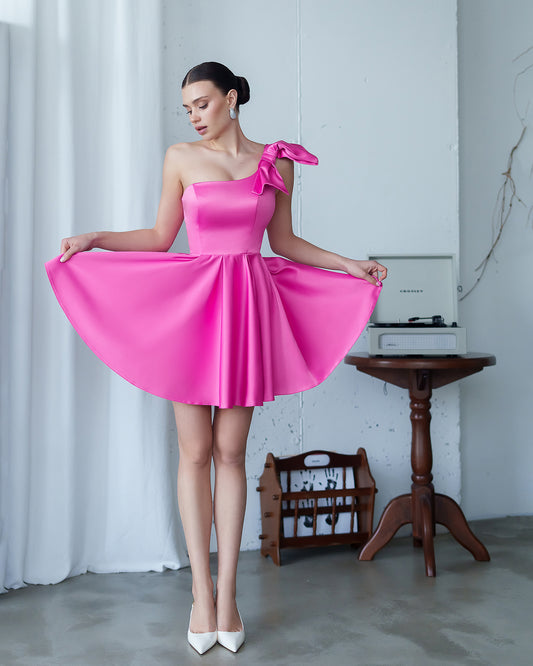 Mini Abito Cerimonia Lampone in Royal Satin