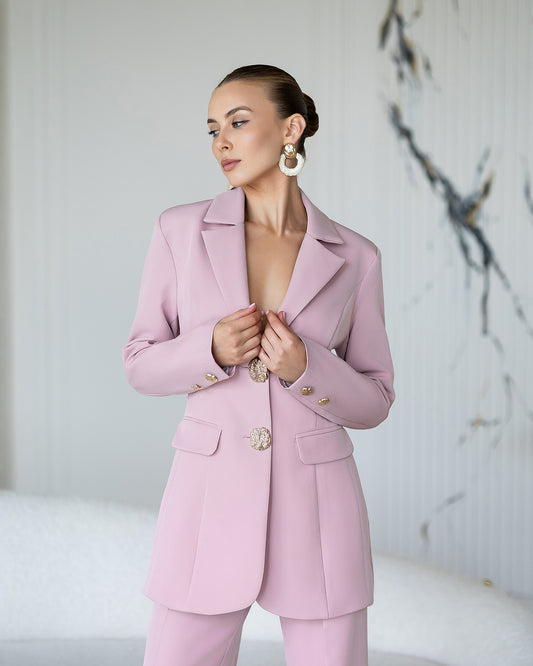 BE SURE – Tailleur Elegante con Bottoni Gioiello – Rosa