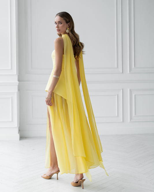 BE SURE Abito Elegante con Corpetto Strutturato Giallo