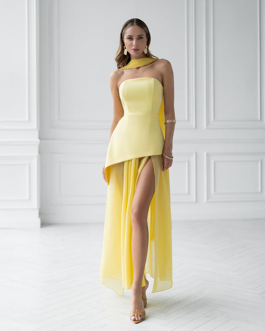 BE SURE Abito Elegante con Corpetto Strutturato Giallo