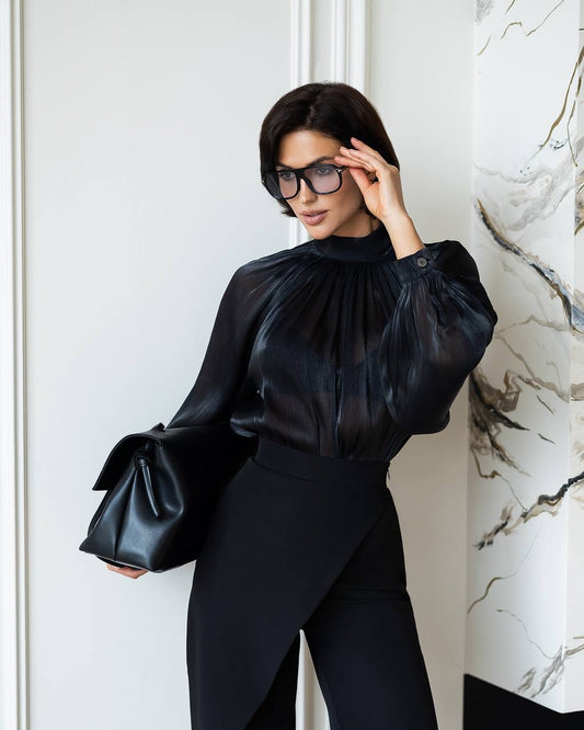 BE SURE – Blusa Elegante in Chiffon Organza – Nero