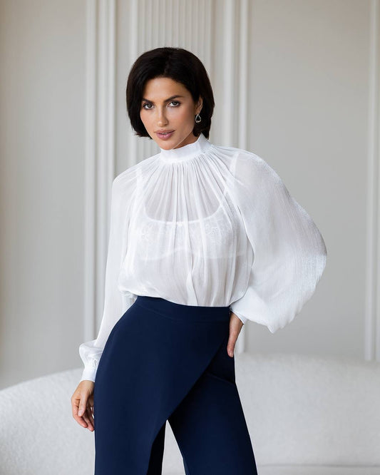BE SURE – Blusa Elegante in Chiffon Organza – Bianco