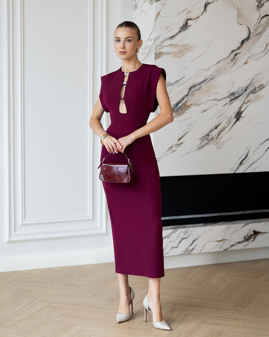 BE SURE – Abito Midi con Dettaglio Gioiello – Bordeaux