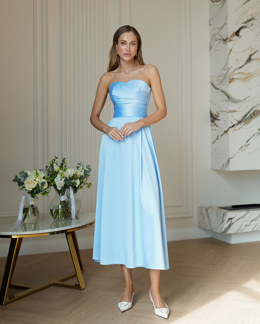 Abito Azzurro Cerimonia in Satin Premium