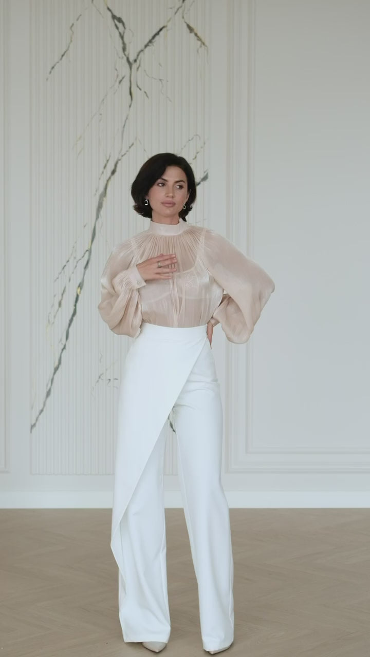 BE SURE – Blusa Elegante in Chiffon Organza – Beige