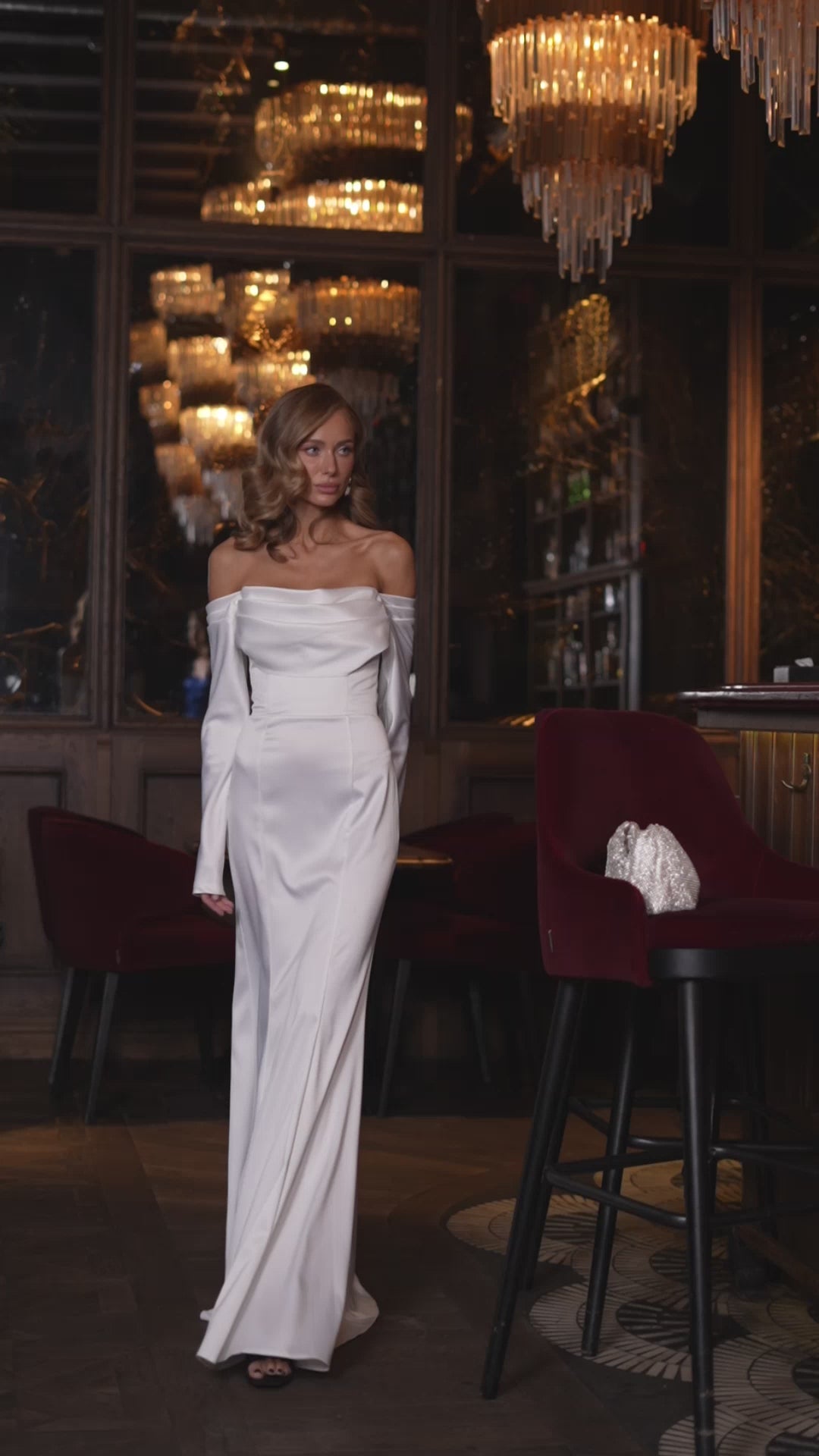 BE SURE Abito lungo bianco latte con scollatura Bardot e maniche lunghe | Creato per te in 10-14 giorni