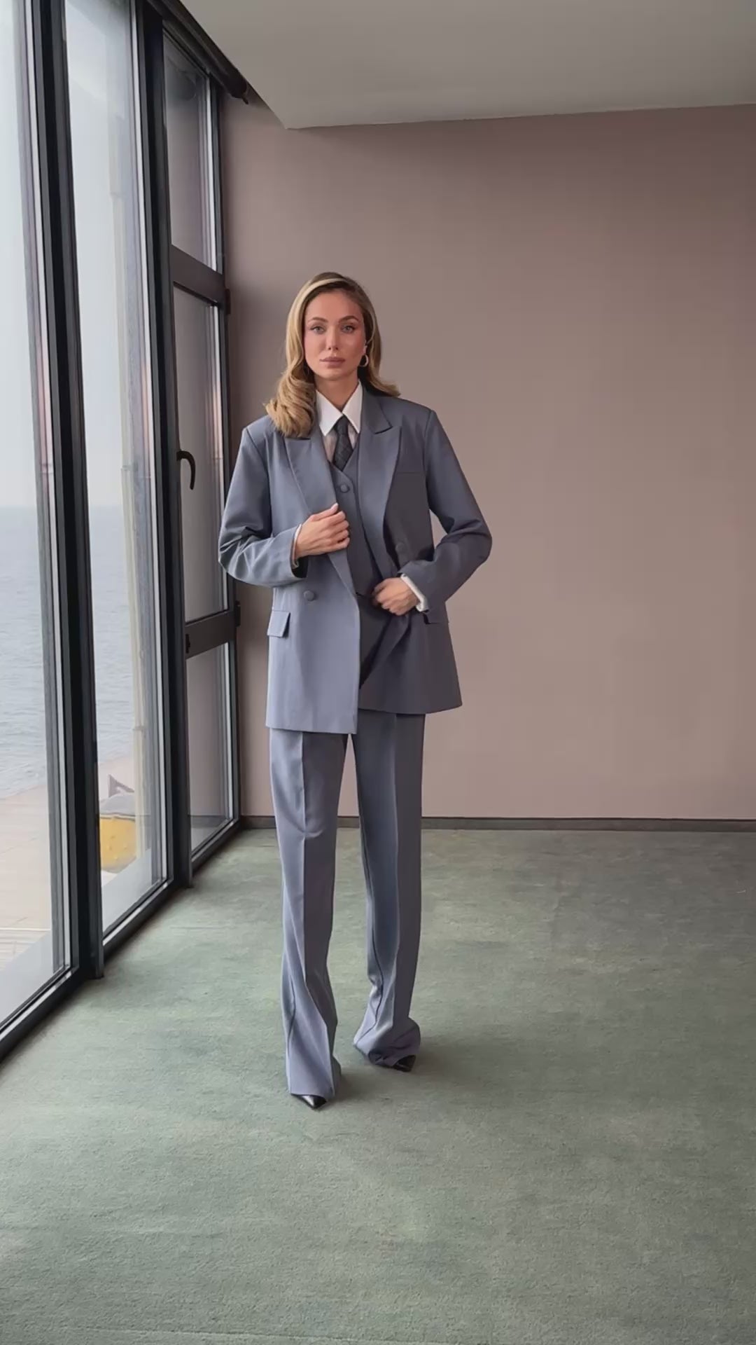 BE SURE – Tailleur sartoriale donna tre pezzi elegante per laurea e cerimonia PolvereBlu