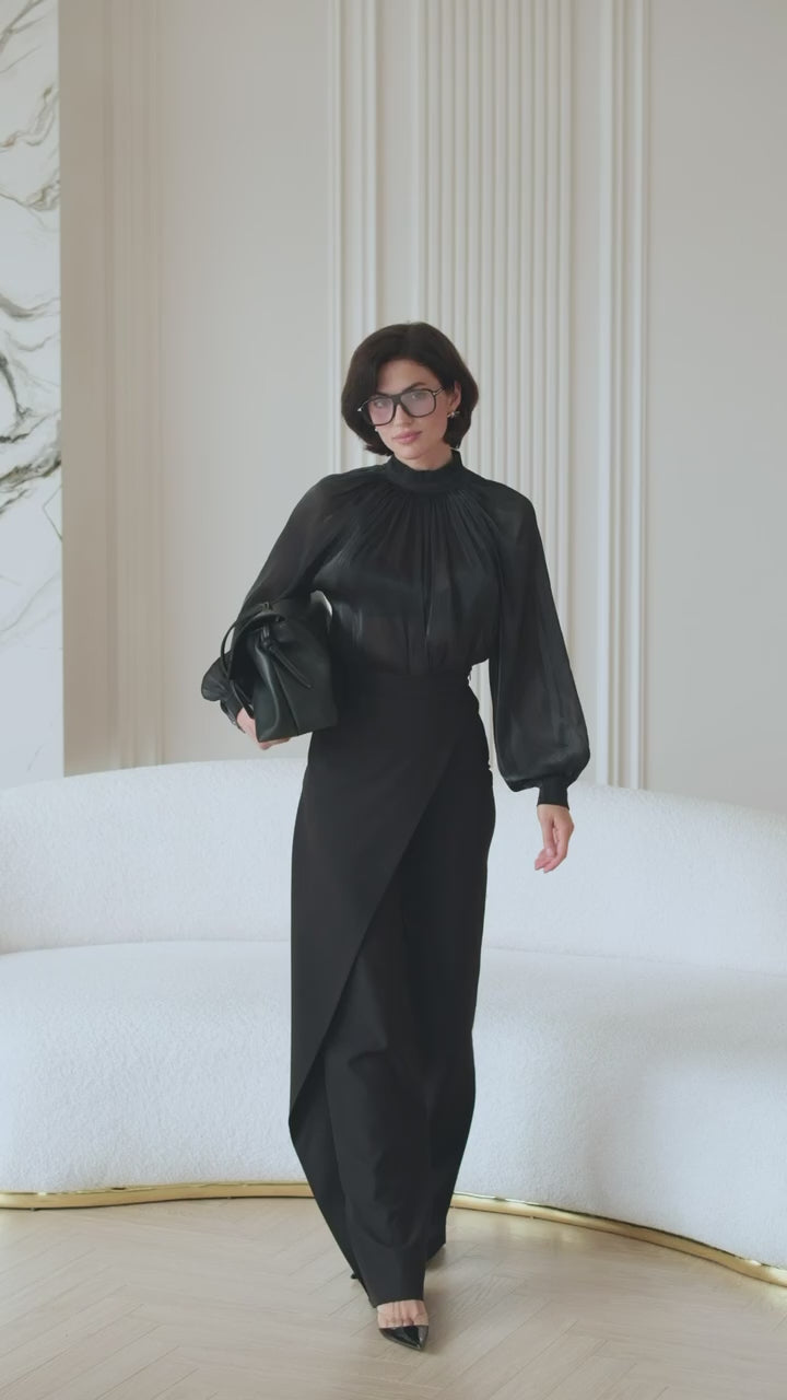 BE SURE – Blusa Elegante in Chiffon Organza – Nero