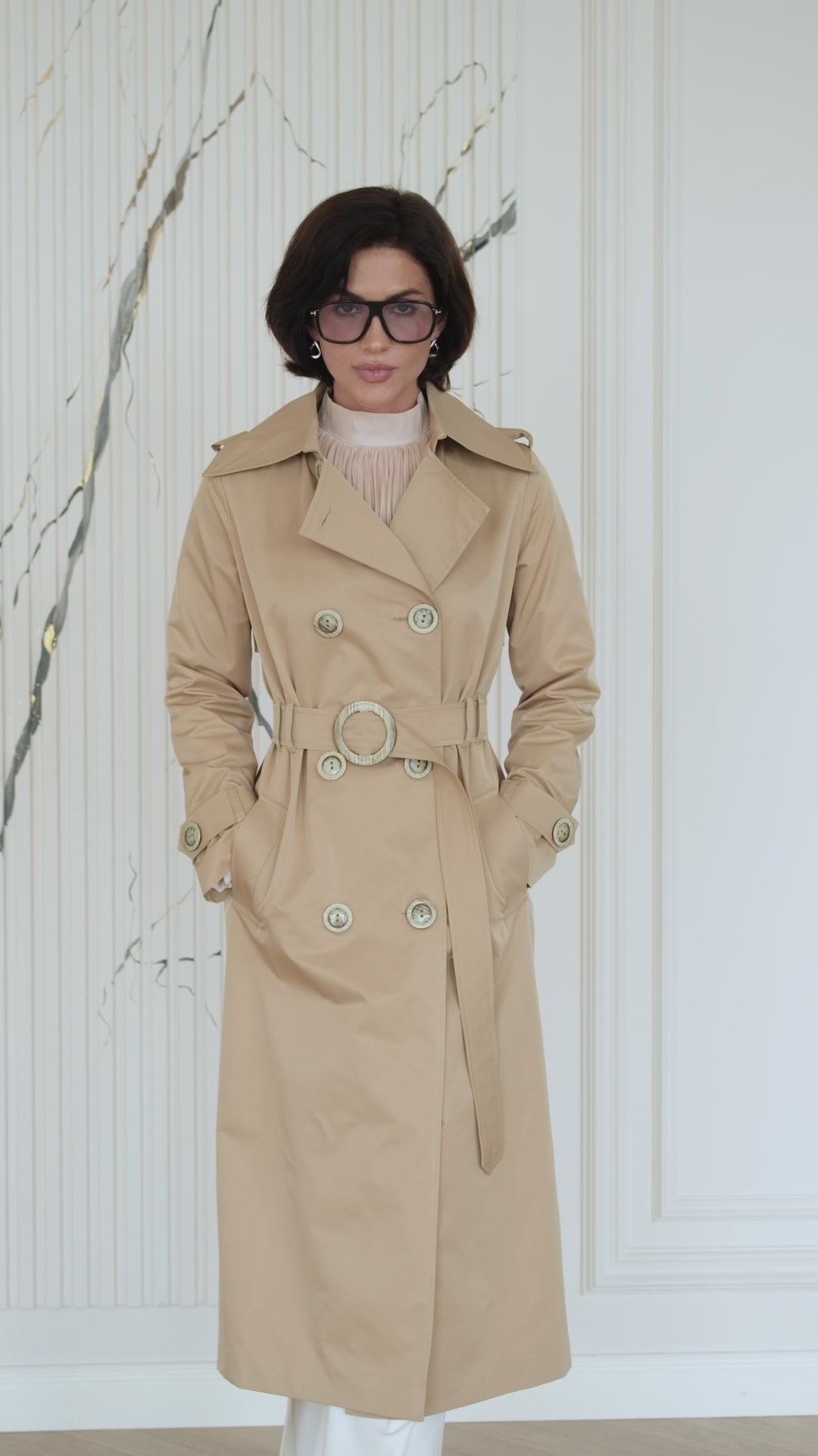 BE SURE – Trench Lungo Doppiopetto con Cintura – Beige
