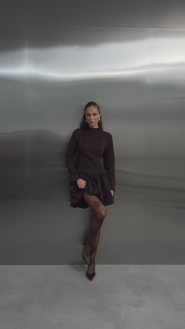 BESURE – Abito palloncino color Chocolate con collo alto