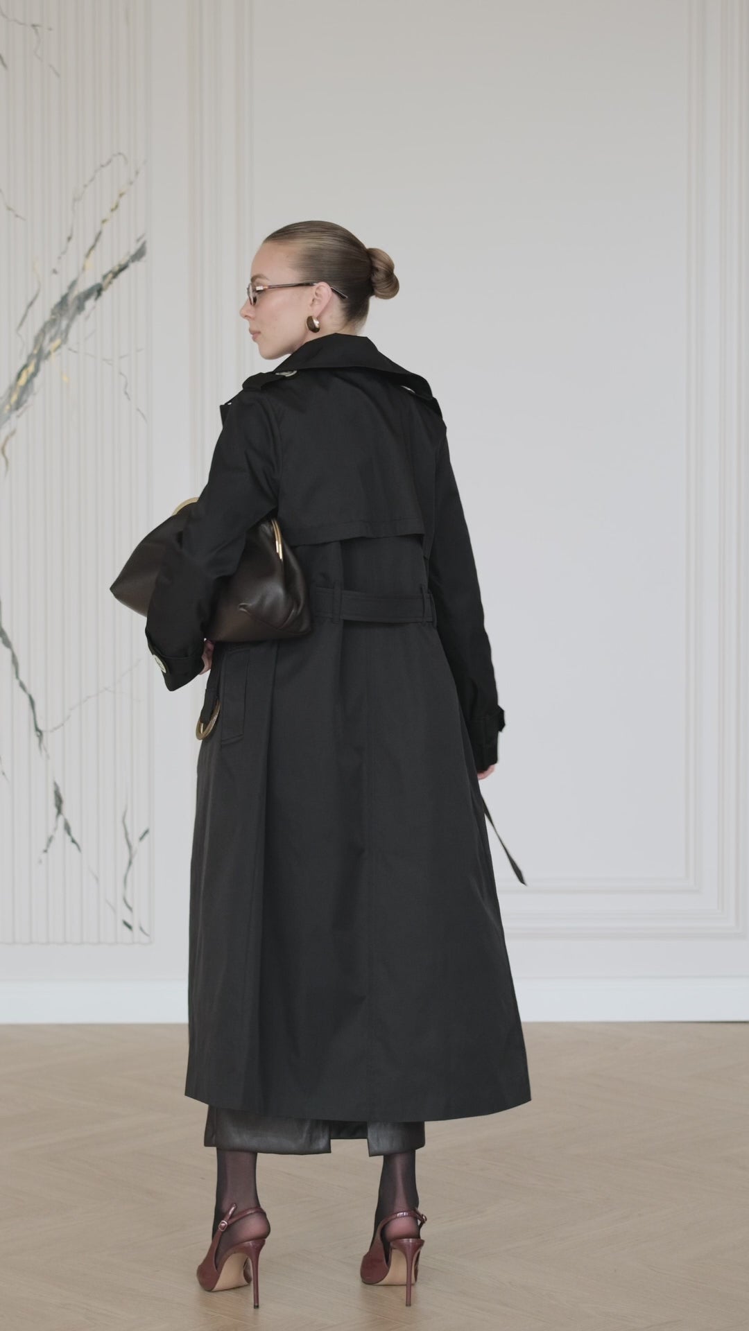 BE SURE – Trench Lungo Doppiopetto con Cintura – Nero