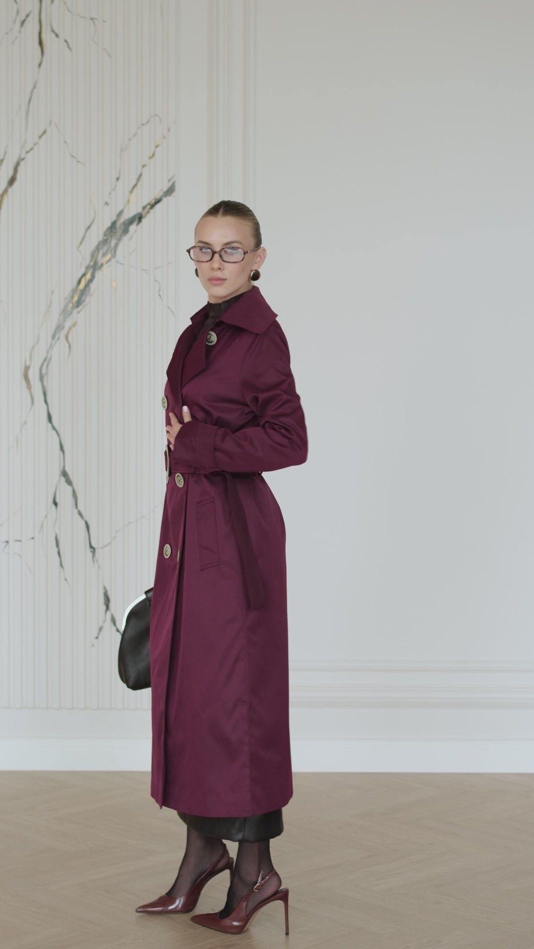 BE SURE – Trench Lungo Doppiopetto con Cintura – Marsala