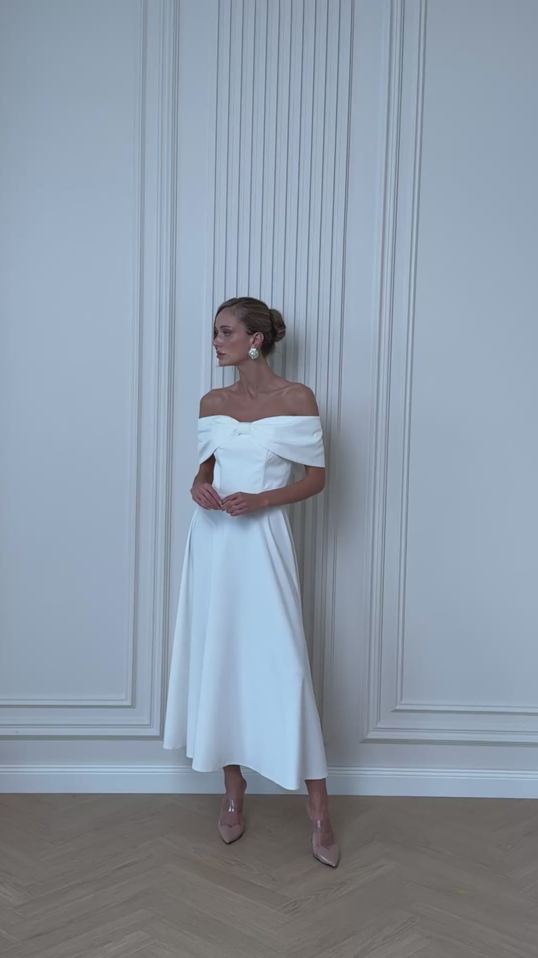 BE SURE Abito midi elegante scollo bardot con fiocco strutturato Bianco | Creato per te in 10-14 giorni